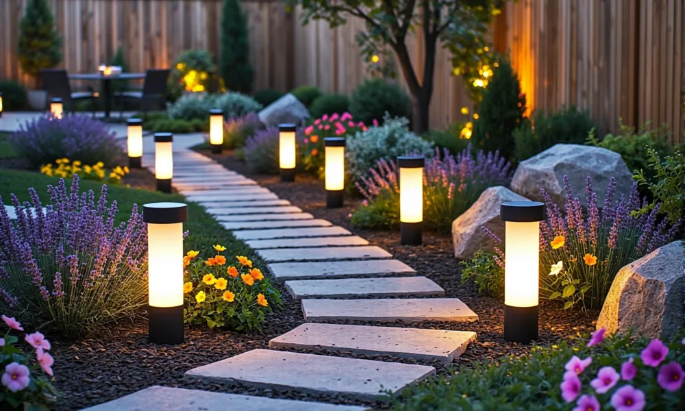 Lampy solarne ogrodowe słupkowe czarne z ciepłym światłem LED