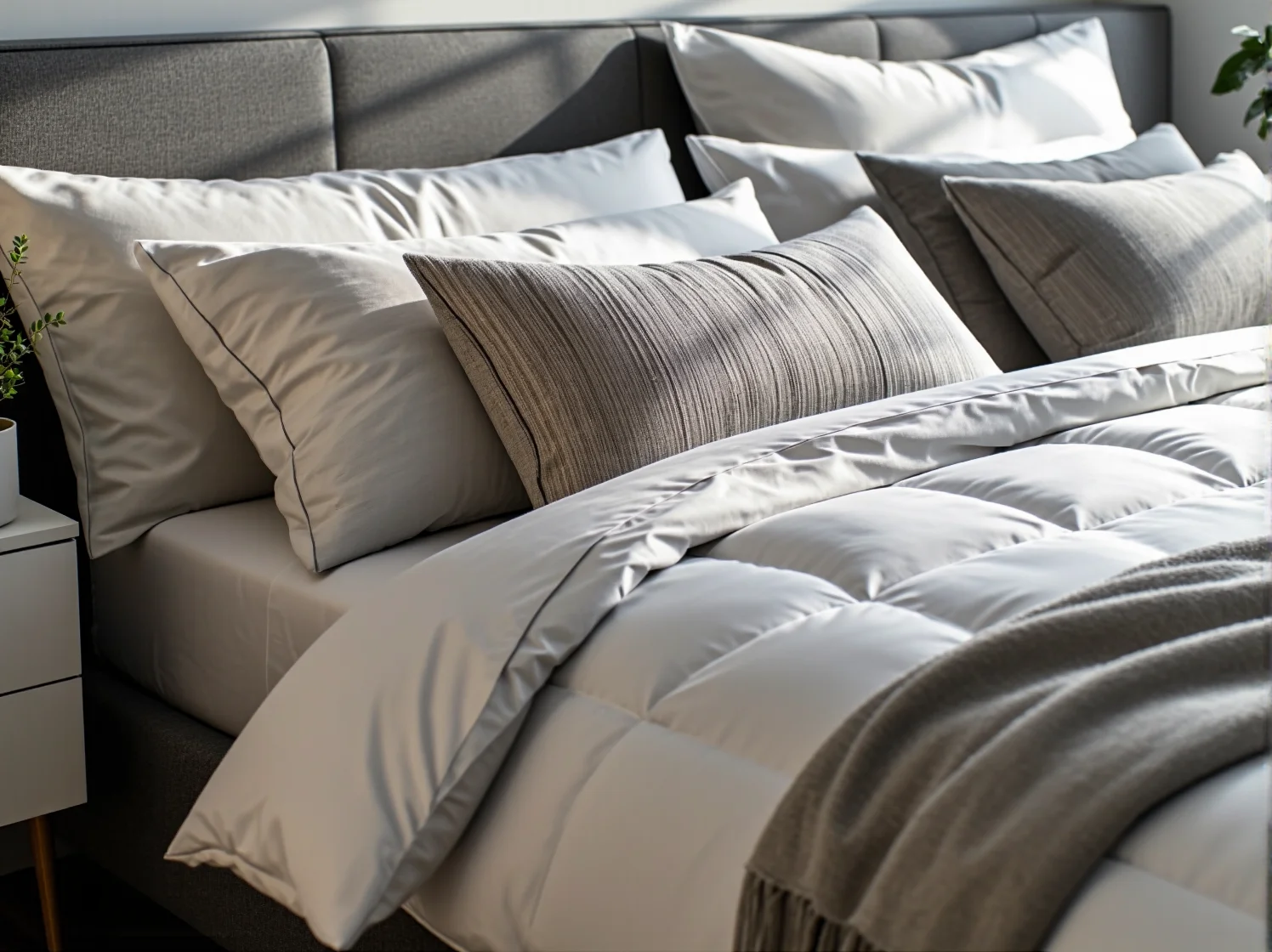 Nowoczesna sypialnia z łóżkiem wyposażonym w antyroztoczowy materac dla zdrowego wypoczynku.