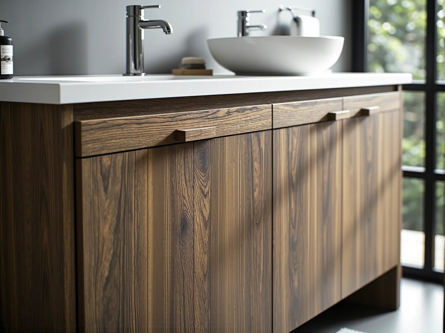 Pojemna szafka łazienkowa typu słupek w kolorze antracytowym z systemem cichego domyku.