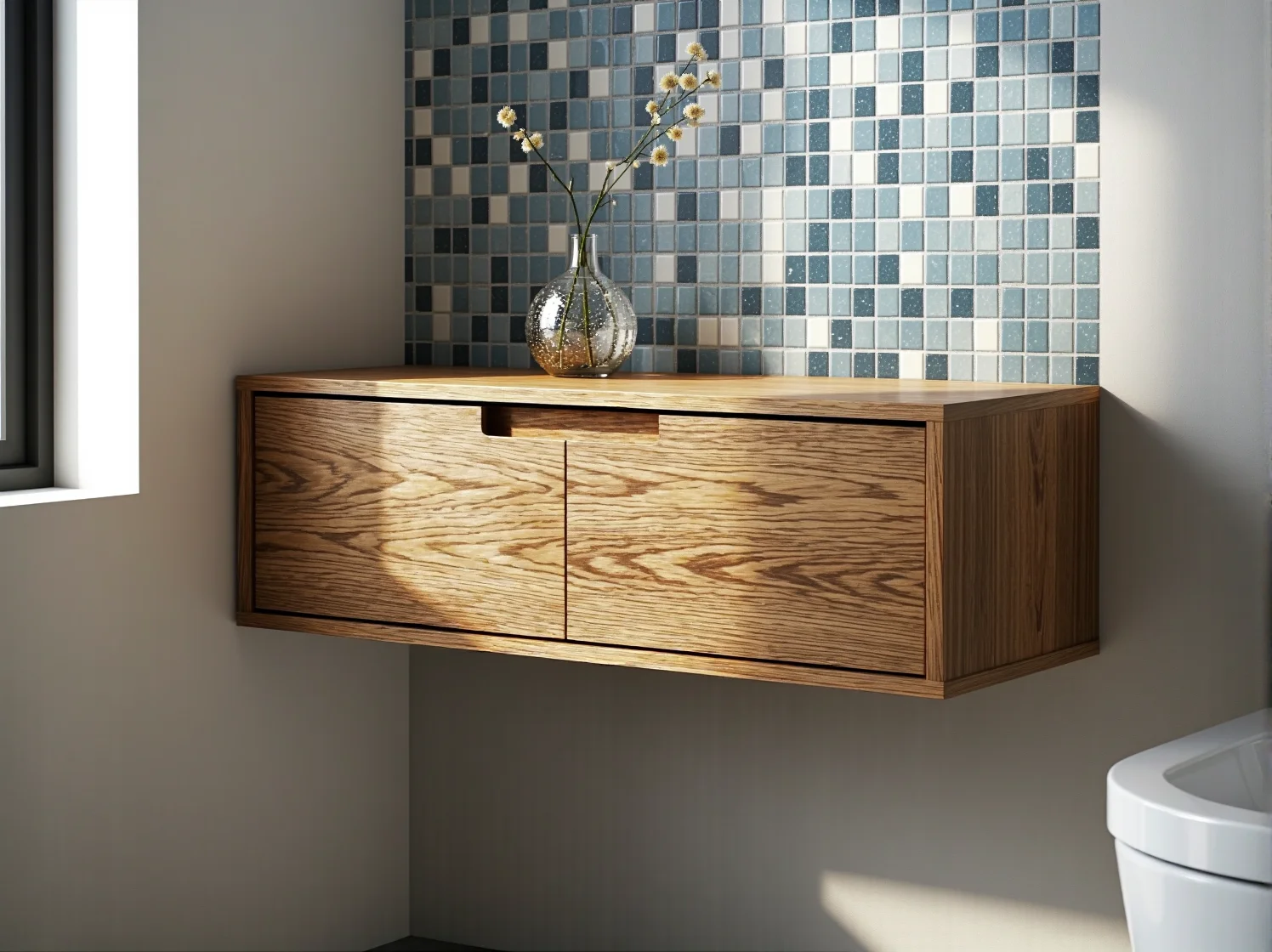 Praktyczna szafka słupek do małej łazienki, optymalne wykorzystanie wąskiej przestrzeni.