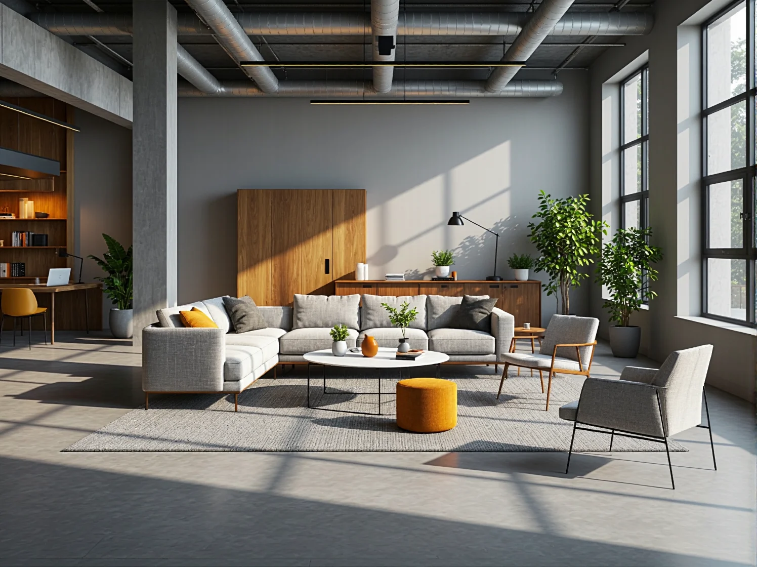 Ergonomiczne stanowisko pracy w biurze coworkingowym z regulowanym biurkiem i krzesłem, idealne dla startupu.