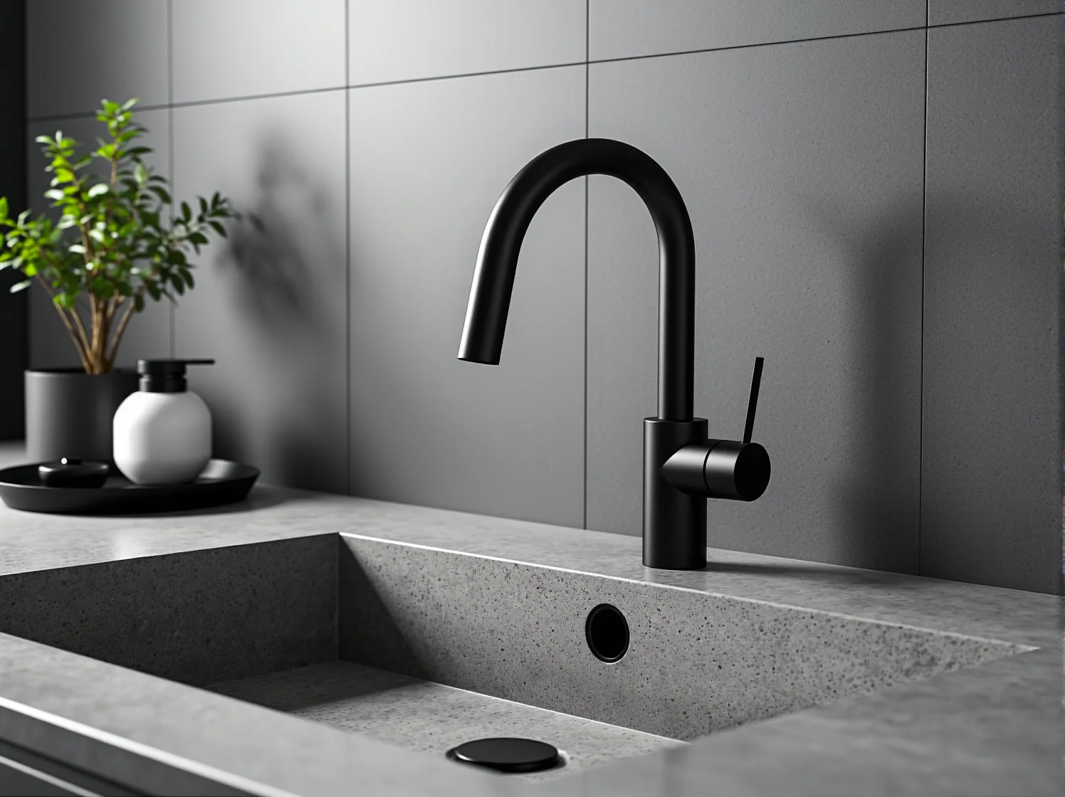 Inspiracja na industrialną łazienkę z prysznicem walk-in, metalowymi dodatkami i drewnianym blatem.