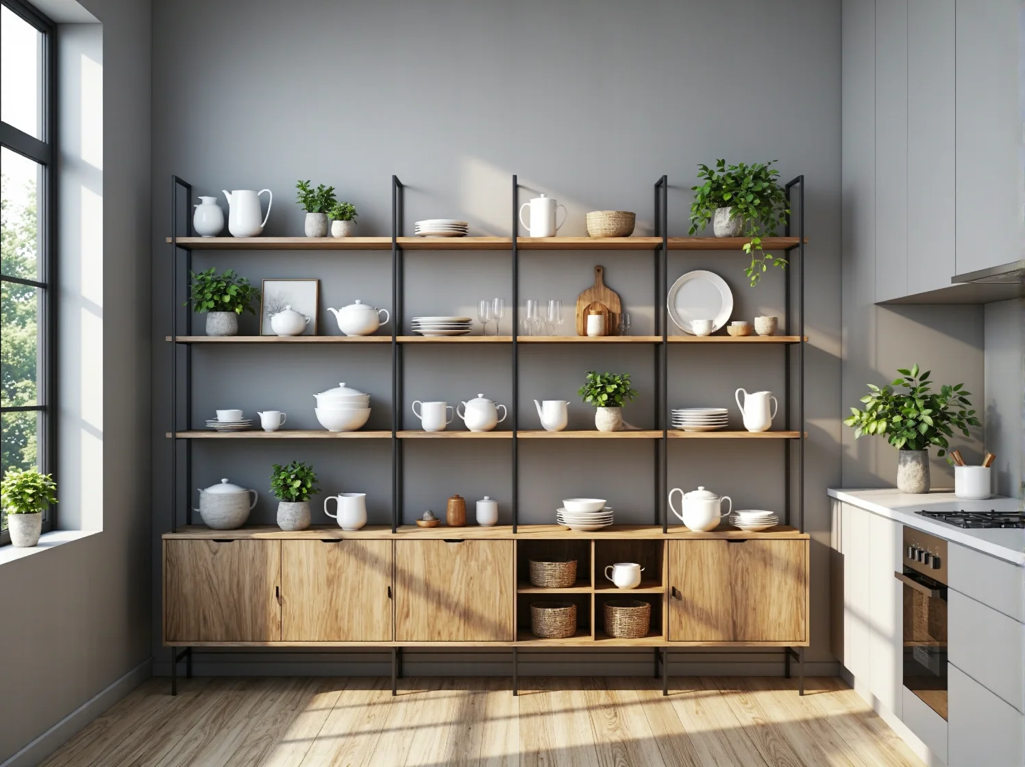 Aranżacja małego ogrodu minimalistycznego z wykorzystaniem prostych materiałów i dyskretnych lamp.