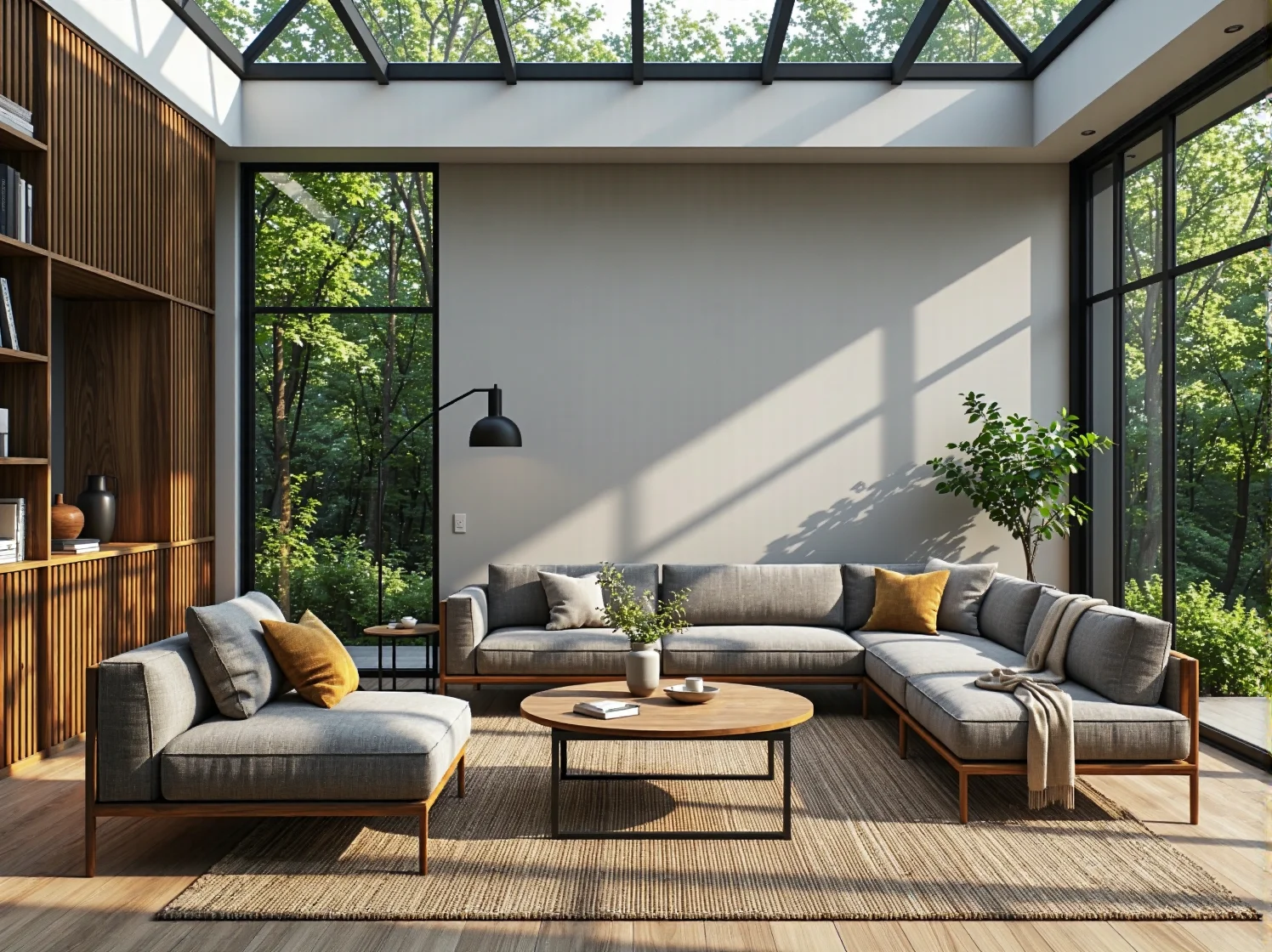 Ogród w stylu zen nocą z subtelnie podświetlonymi roślinami, idealne miejsce do medytacji.