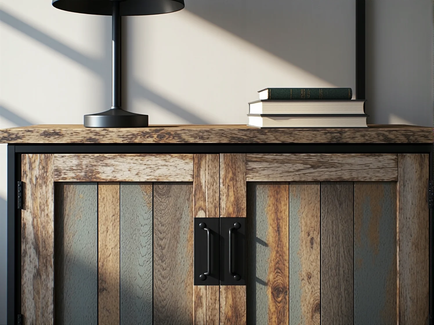 Komoda loftowa z metalowymi elementami zapewniająca funkcjonalne przechowywanie.