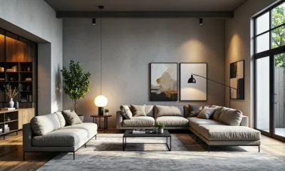 Nowoczesny zestaw wypoczynkowy szary na metalowych nóżkach