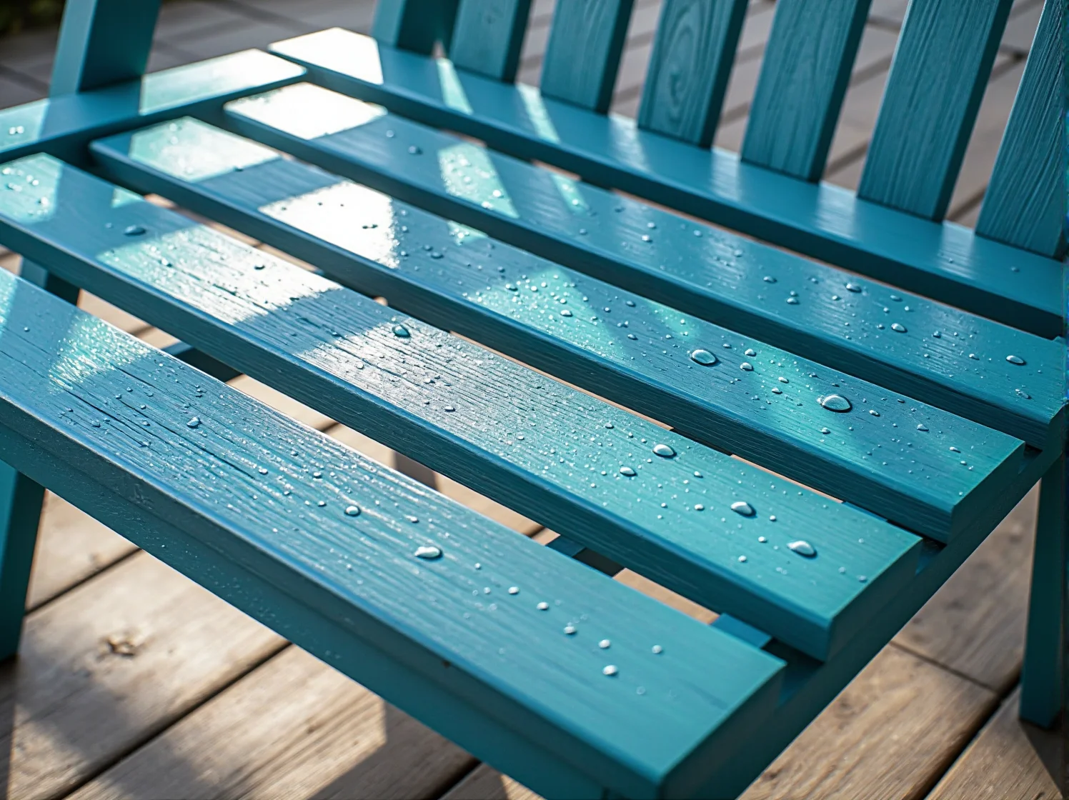 Malowanie drewnianej ławki ogrodowej pędzlem przy użyciu farby wodoodpornej DIY.