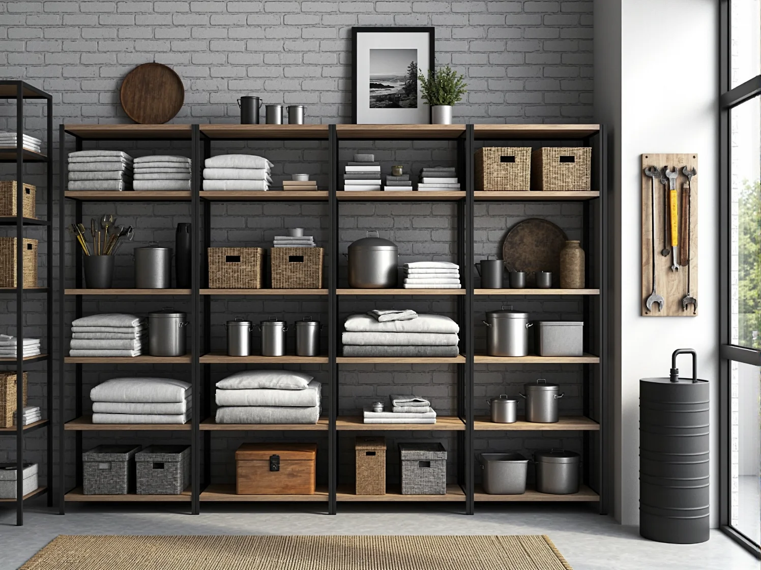 Zestaw mebli industrialnych do przechowywania – regał i komoda w surowym wydaniu.