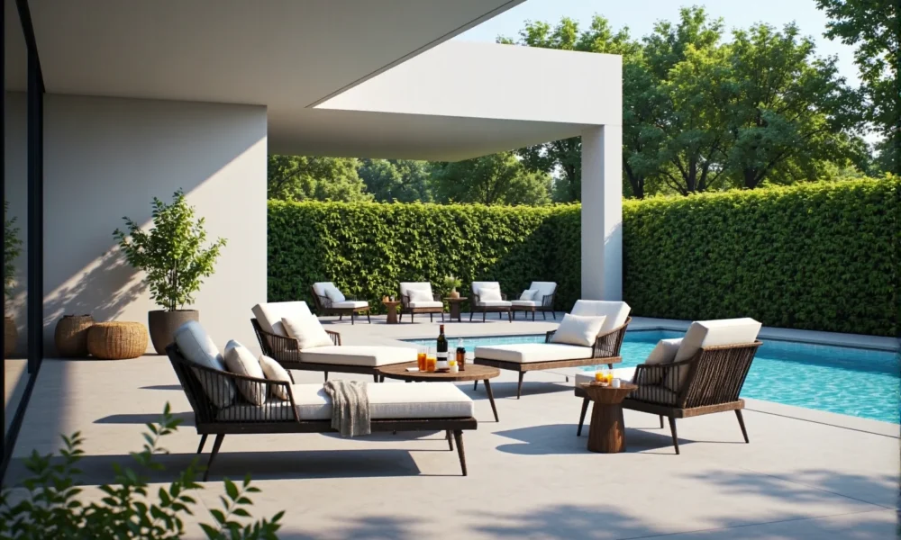 Zestaw mebli ogrodowych rattanowych z kremowymi poduszkami