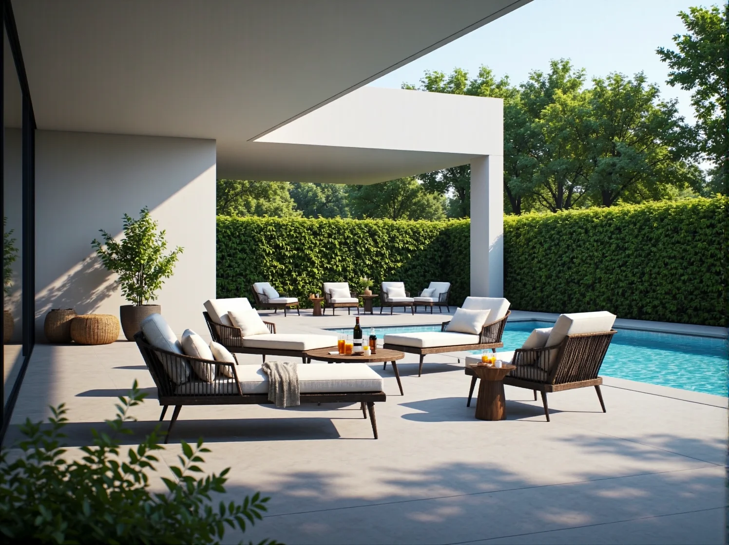 Zestaw mebli ogrodowych rattanowych z kremowymi poduszkami