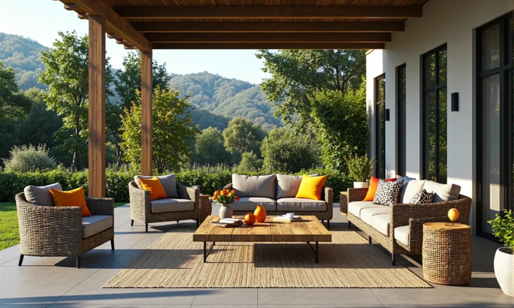 Zestaw mebli ogrodowych rattanowych z sofami i fotelami z poduszkami