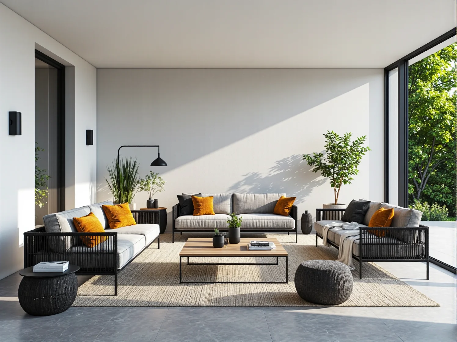 Nowoczesne meble tarasowe jako centralny punkt luksusowego wnętrza w stylu glamour.