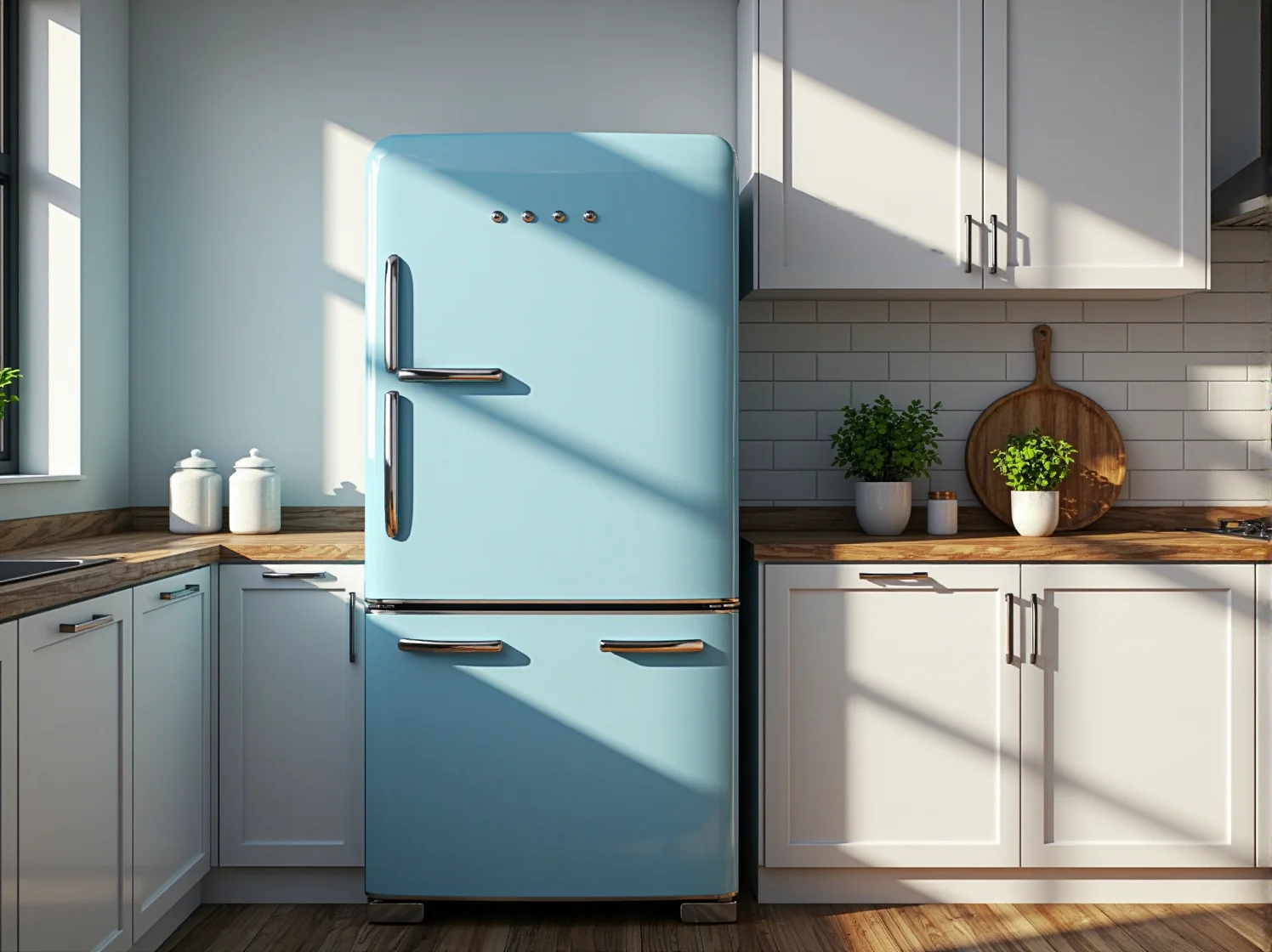 Jasna kuchnia w stylu retro, jako jeden z najważniejszych trendów wnętrzarskich na 2025 rok według ekspertów.