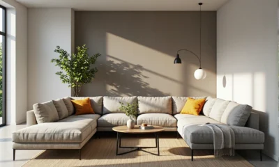 Narożnik modułowy szary na metalowych nóżkach do małego salonu