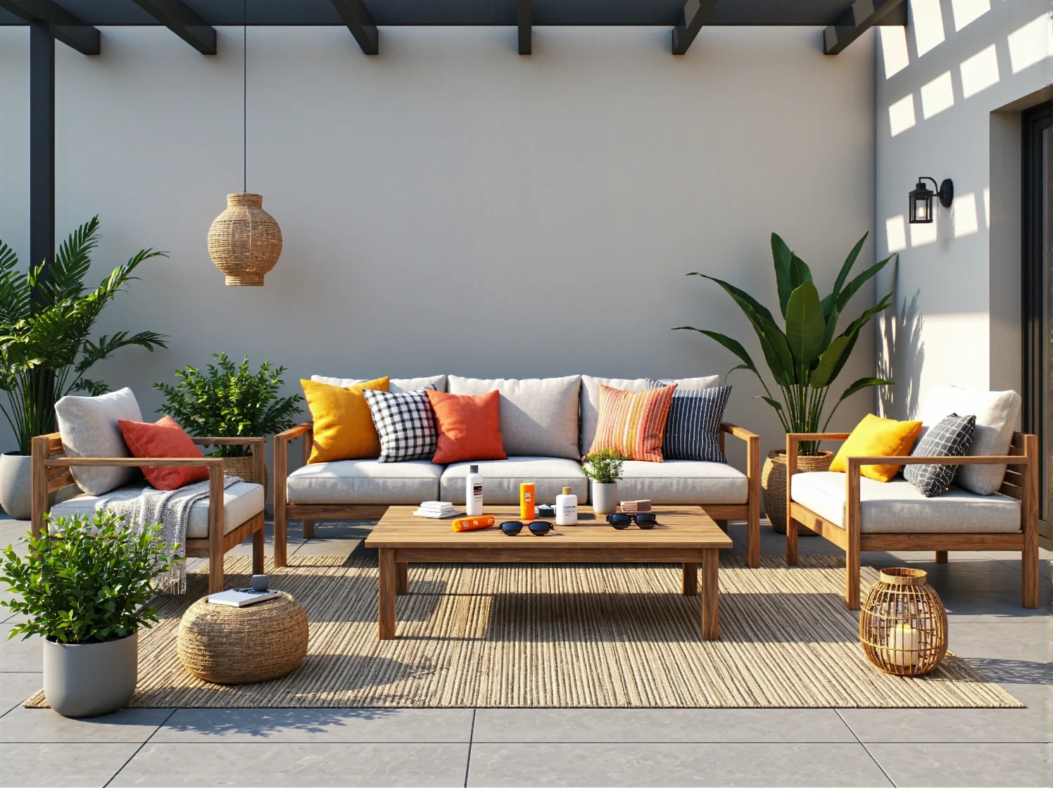 Zestaw nowoczesnych mebli ogrodowych idealnie komponujący się z surowym, górskim krajobrazem.