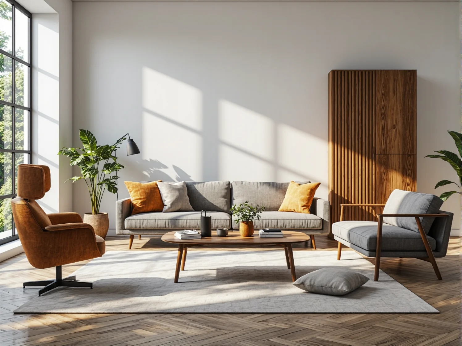 Szafa wysoka dębowa z lamelowym frontem w stylu skandynawskim