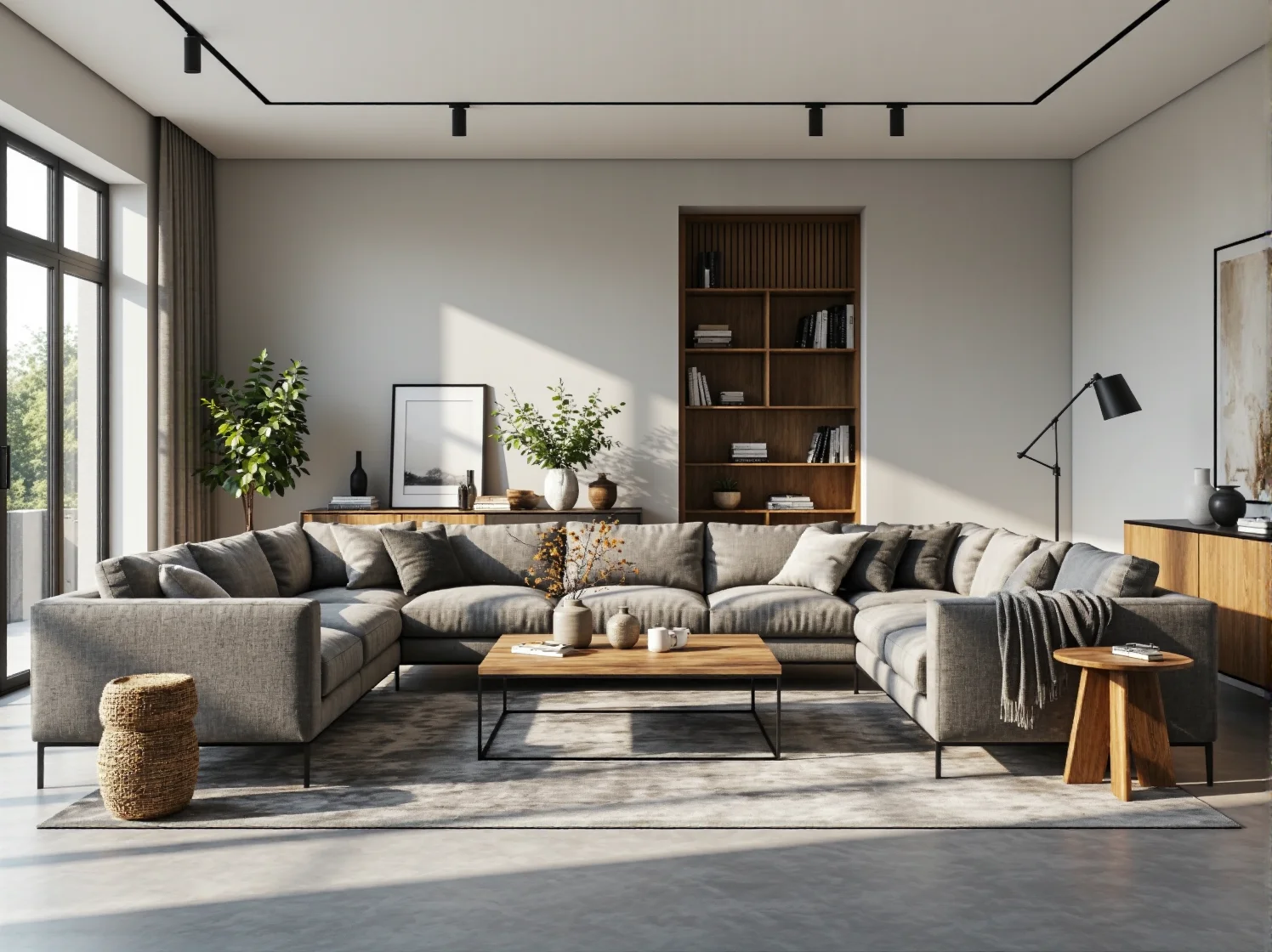 Narożna sofa modułowa szara tapicerowana na metalowych nóżkach