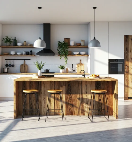 Hokery barowe z drewna odzyskanego na metalowych nogach