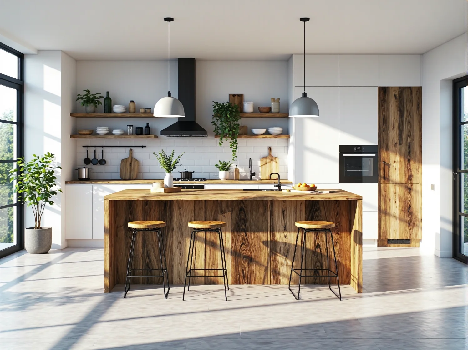 Hokery barowe z drewna odzyskanego na metalowych nogach