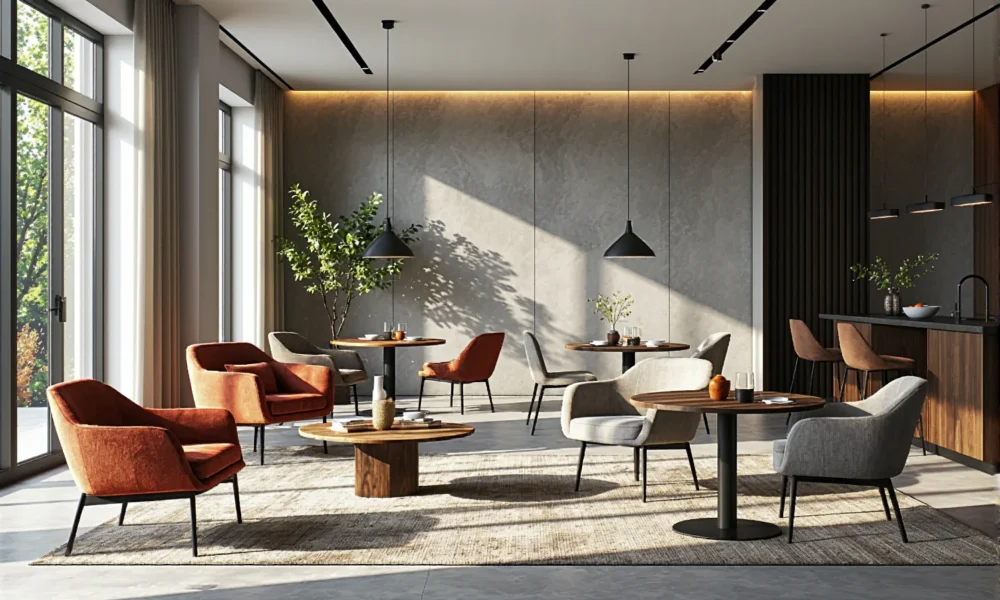 Okrągłe stoły bufetowe drewniane z metalowymi nogami do hotelu