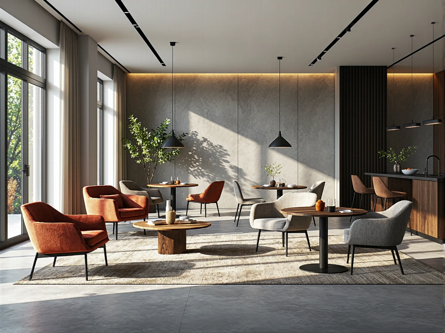 Okrągłe stoły bufetowe drewniane z metalowymi nogami do hotelu