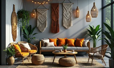 Rattanowy fotel wypoczynkowy w naturalnym kolorze z poduszkami