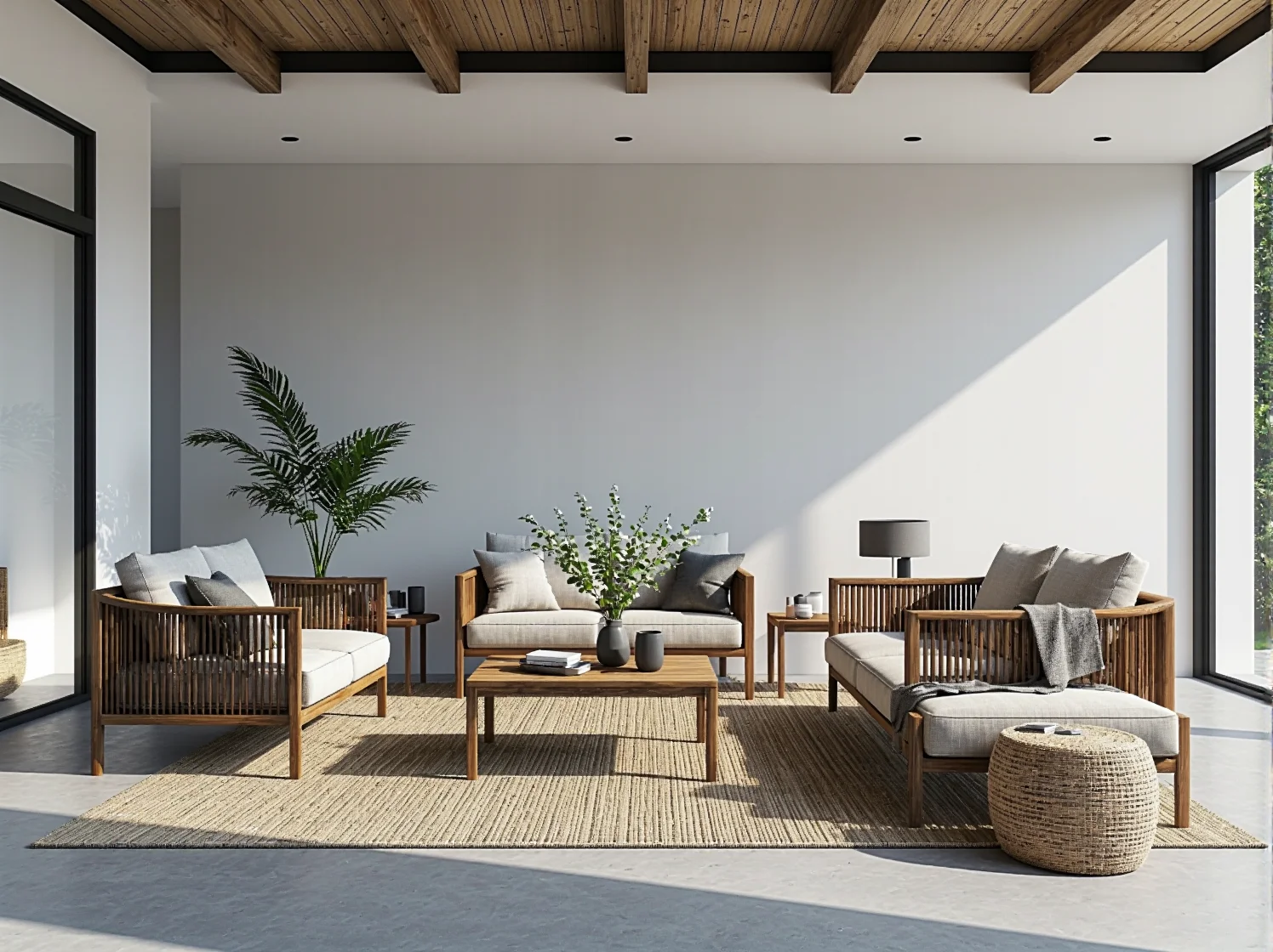 Aranżacja salonu glamour z sofą outdoorową, podkreślająca luksus i komfort użytkowania.