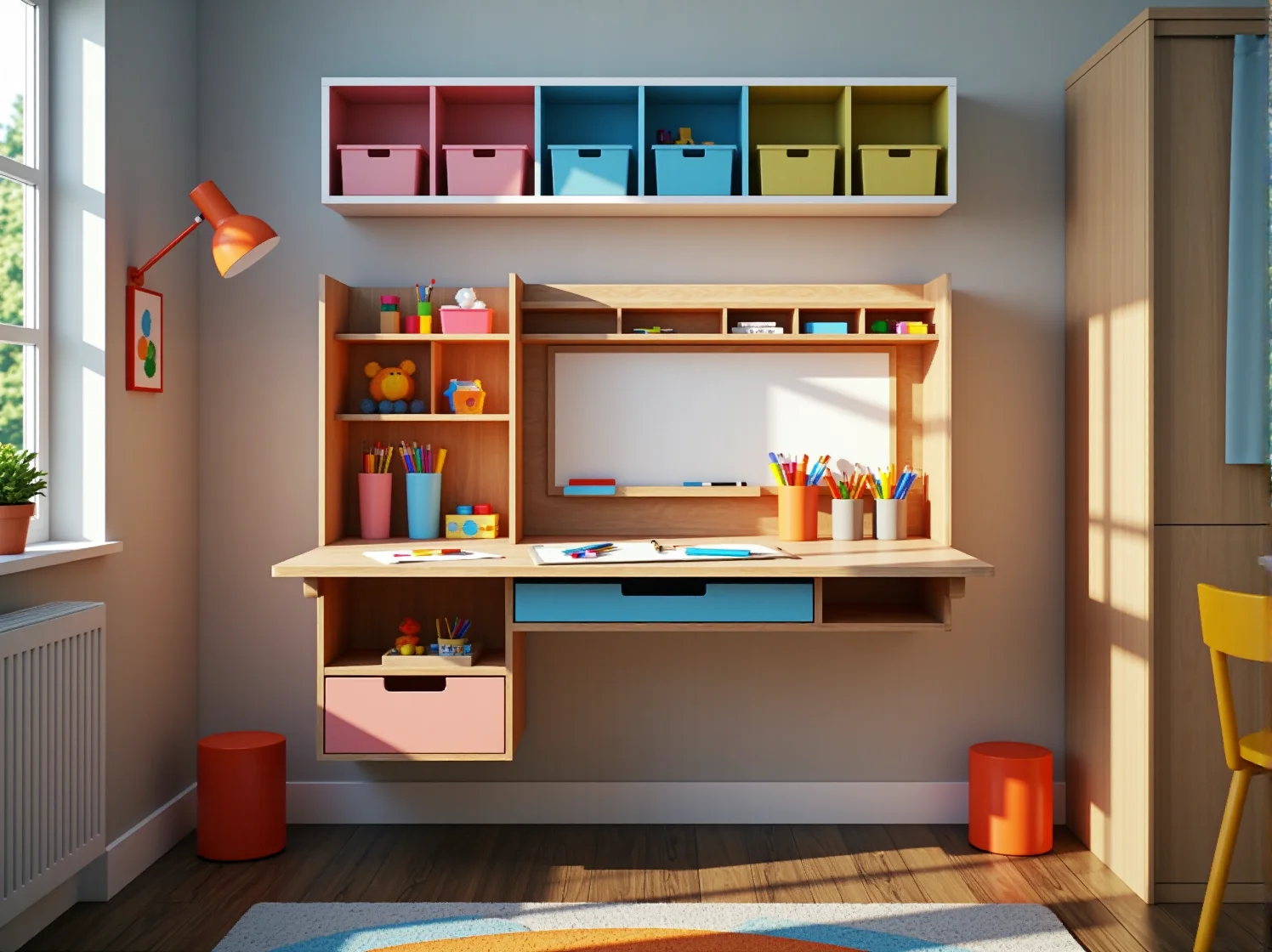 Sprytne systemy przechowywania zabawek w małym pokoju dziecka – regał i pudełka.