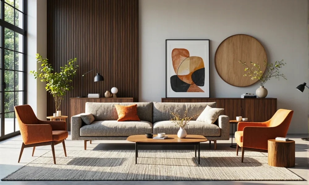 Niska szafka RTV orzech w stylu retro z drzwiczkami