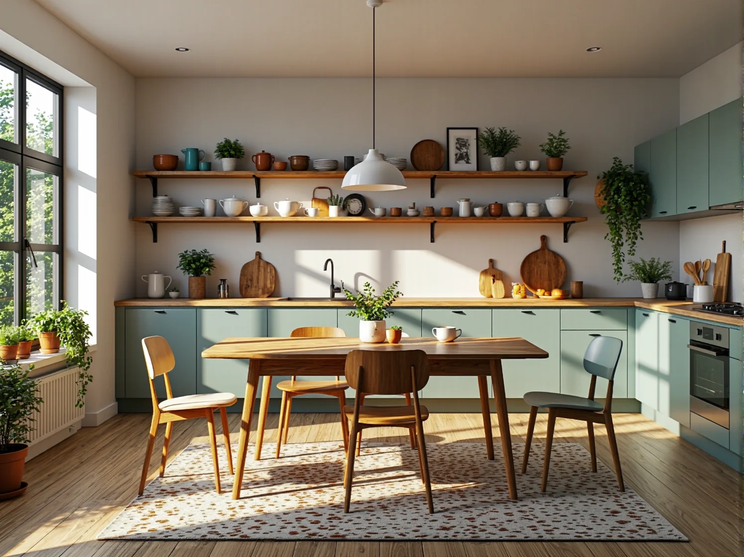 Rustykalny stół drewniany z naturalnym blatem i brązowymi nogami