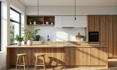 Drewniane taborety barowe dąb naturalny styl skandynawski