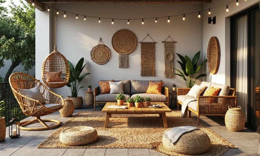 Rattanowy fotel wiszący i sofy ogrodowe w stylu boho