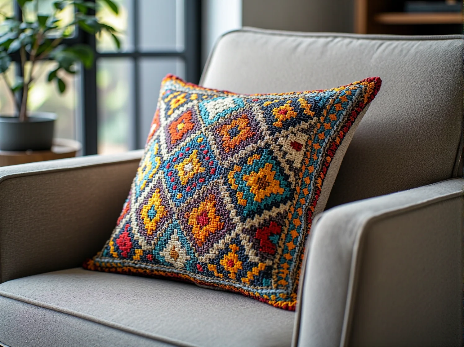 Ustawienie mebli w salonie z dala od bezpośredniego światła słonecznego dla ochrony barw.