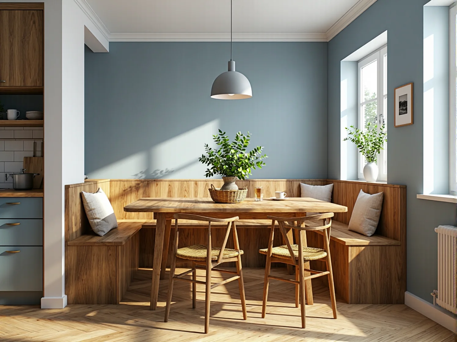 Zbliżenie na detal narożnika w stylu retro – welurowa tapicerka i drewniane nóżki.