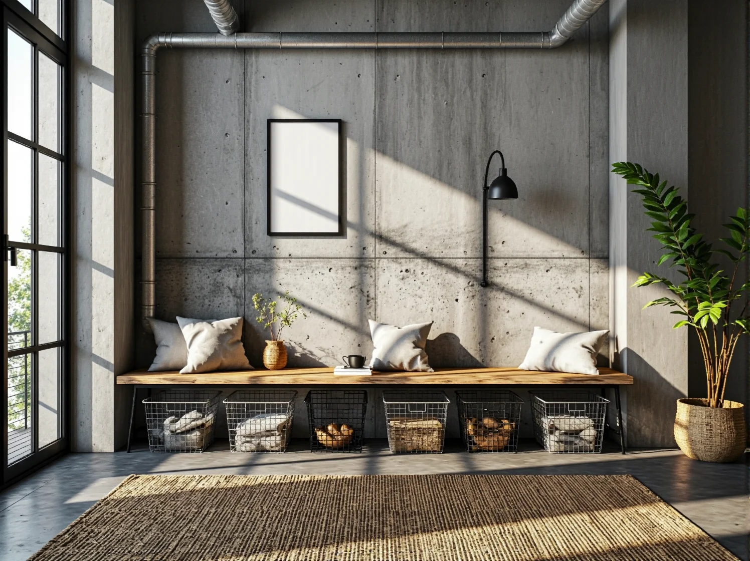 Przeszklona witryna w stylu industrialnym do salonu lub domowego biura.