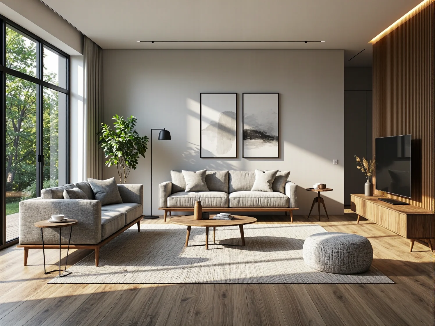 Niska szafka RTV dąb naturalny z drewnianymi nóżkami