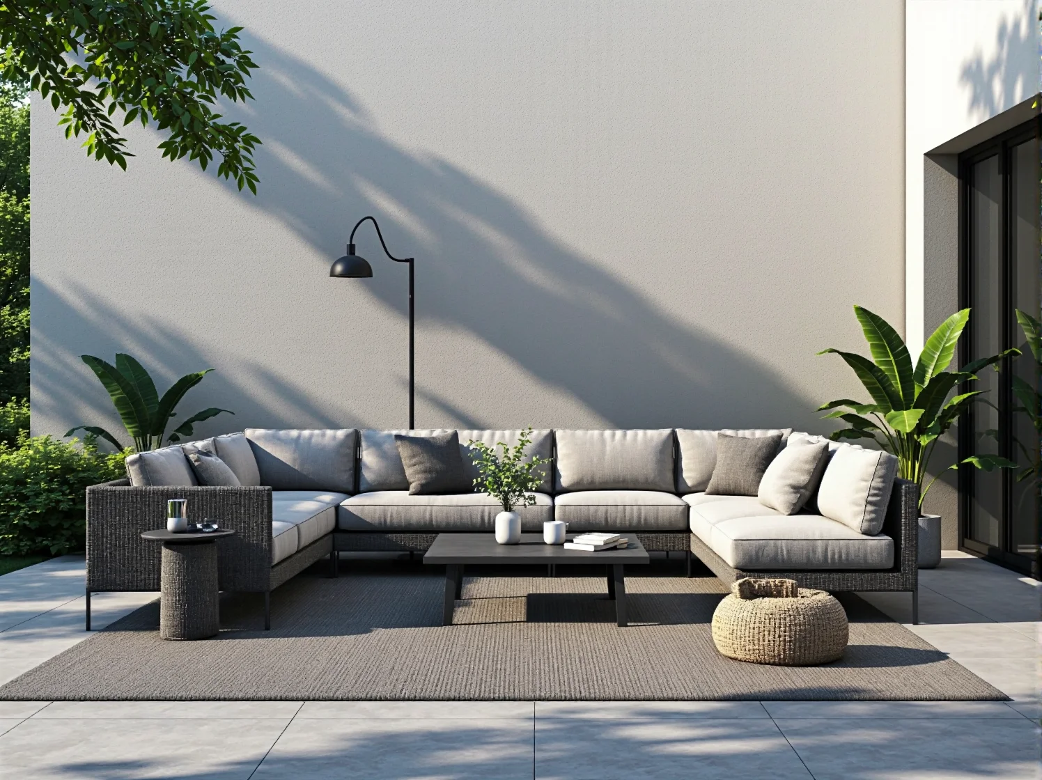 Narożny zestaw wypoczynkowy ogrodowy szary z rattanu i aluminium