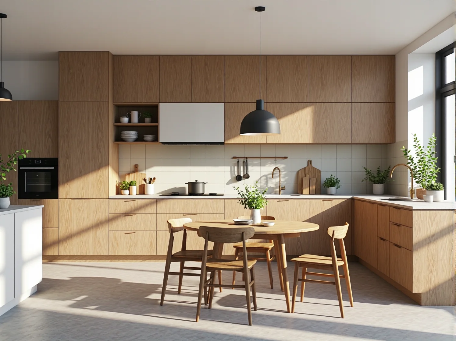 Meble kuchenne dąb naturalny z drewnianym stołem i krzesłami